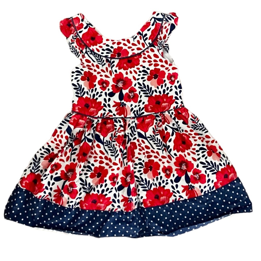 EUC Nannette Kids red, white, & blue floral dress w/ petticoat, zipper, tie. 2T. - Picture 1 of 8